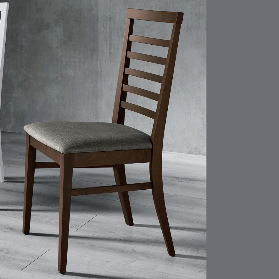Kitchen Chair in Wood and Seat in Italian Design Fabric - Jeanine Viadurini