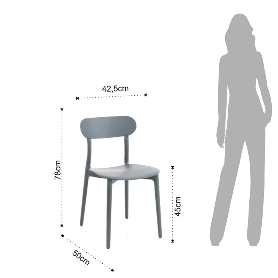 Kitchen Chair in White or Matt Gray Polypropylene 4 Pieces - Milan Viadurini