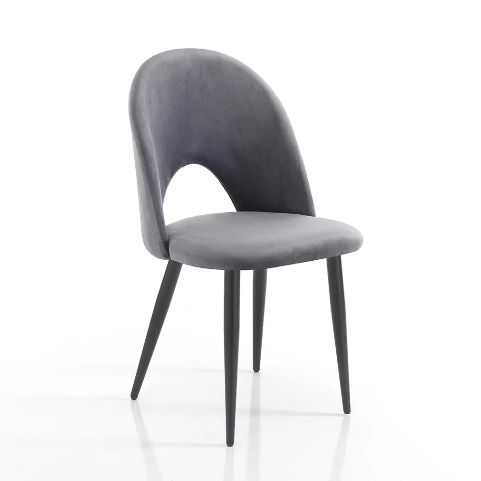 Kitchen Chair in Velvet Effect Fabric and Metal 4 Pieces - Renetta Viadurini