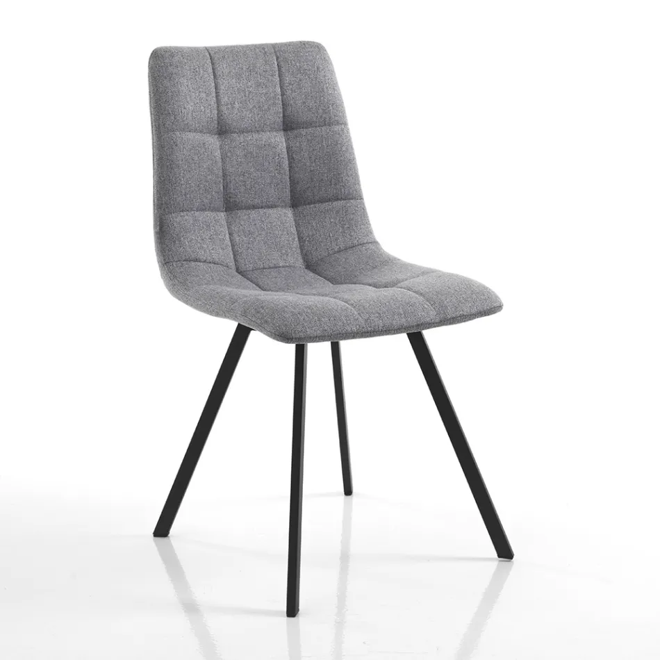 Kitchen Chair in Gray Fabric and Matt Black Steel 4 Pieces - Ventura Viadurini