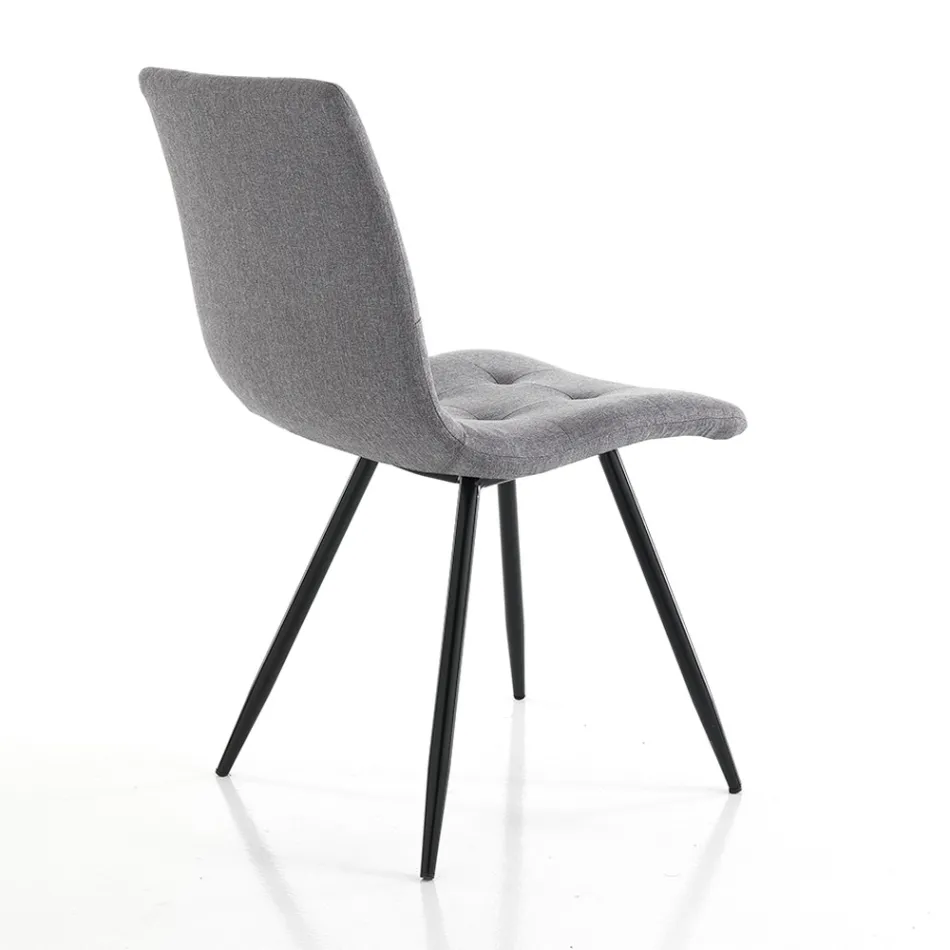 Kitchen Chair in Gray Fabric and Matt Black Metal 2 Pieces - Scirocco Viadurini