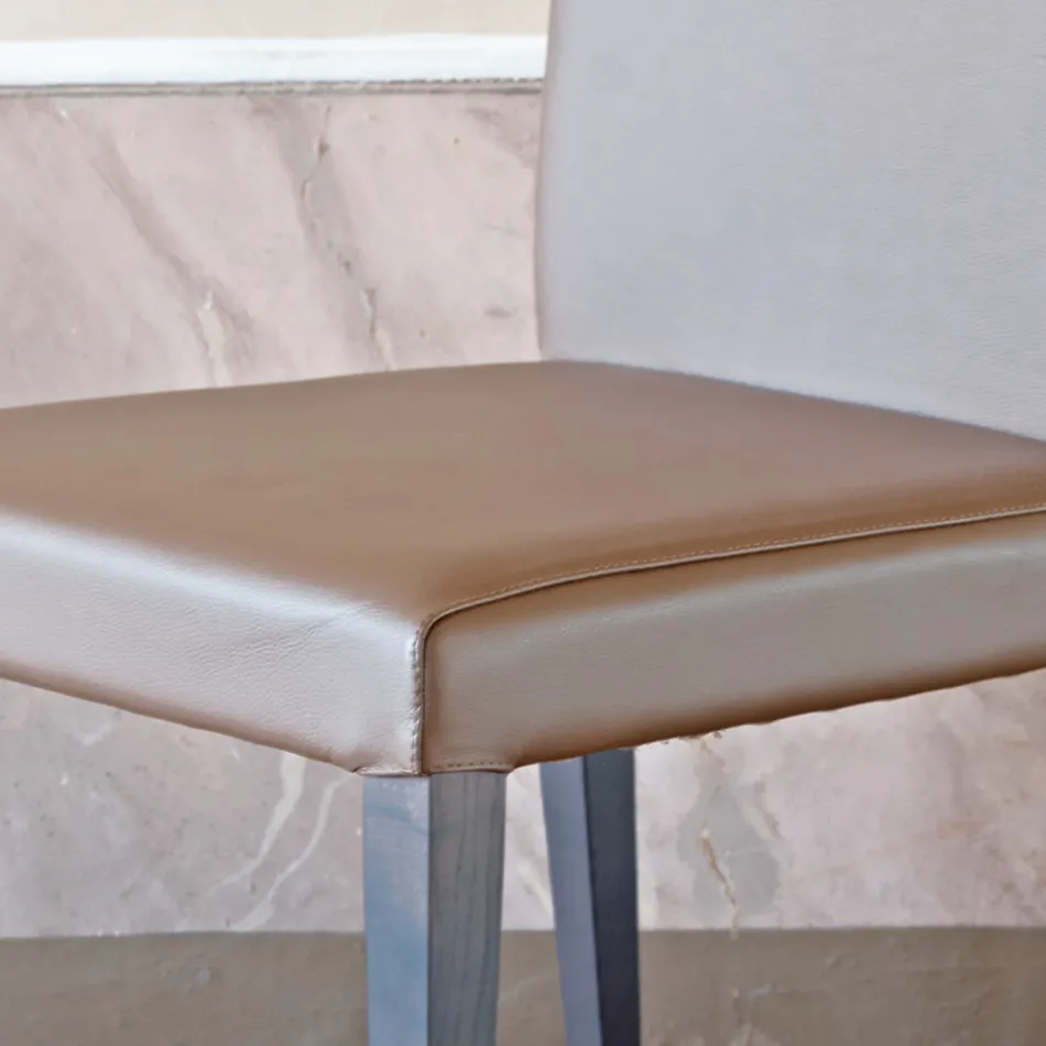 Kitchen Chair Upholstered in Leather with Ash Structure Made in Italy - Sunny Viadurini