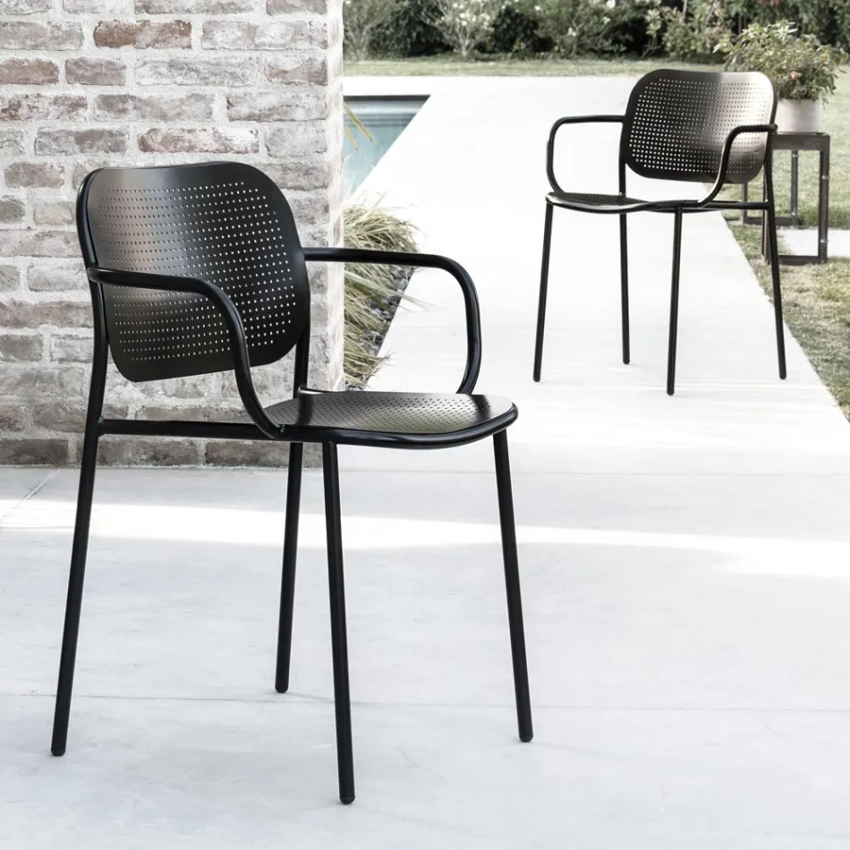 Outdoor Chair with Metal Armrests Made in Italy 2 Pieces - Synergy Viadurini