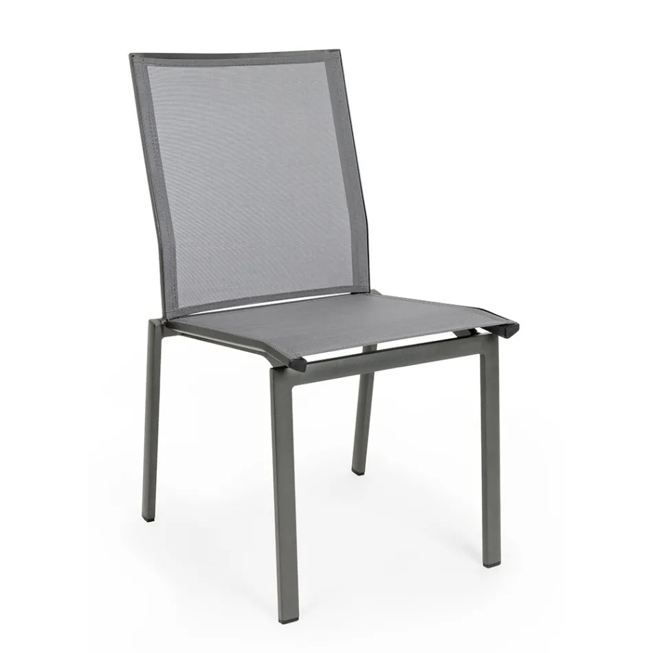 Stackable Outdoor Chair in Aluminum and Textilene, Homemotion 4 Pieces - Serge Viadurini
