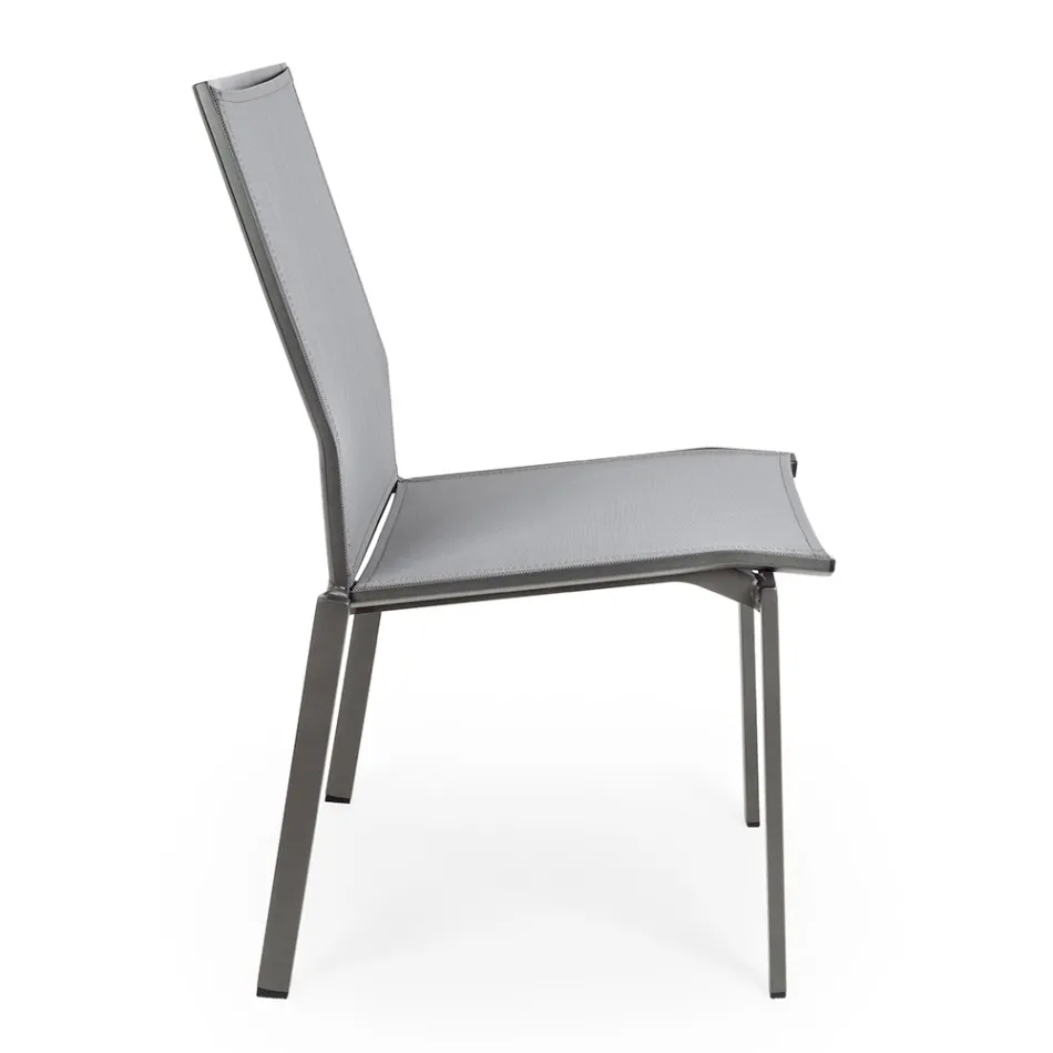 Stackable Outdoor Chair in Aluminum and Textilene, Homemotion 4 Pieces - Serge Viadurini