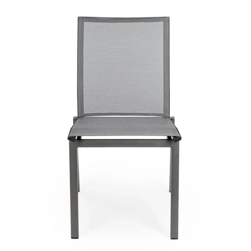 Stackable Outdoor Chair in Aluminum and Textilene, Homemotion 4 Pieces - Serge Viadurini