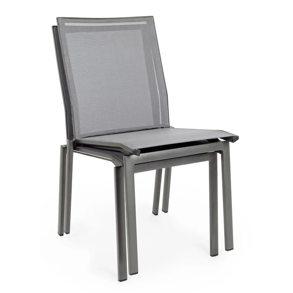 Stackable Outdoor Chair in Aluminum and Textilene, Homemotion 4 Pieces - Serge Viadurini