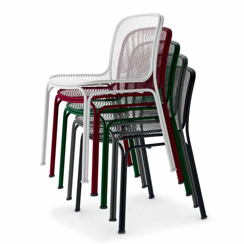 Outdoor Stackable Metal Chair Made in Italy, 4 Pieces - Prunella Viadurini