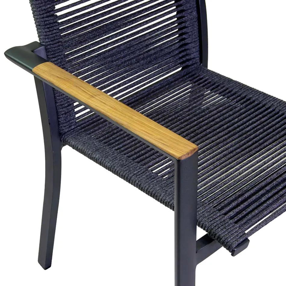 Outdoor Chair in Aluminum, Seat and Backrest in Rope - Detail Viadurini