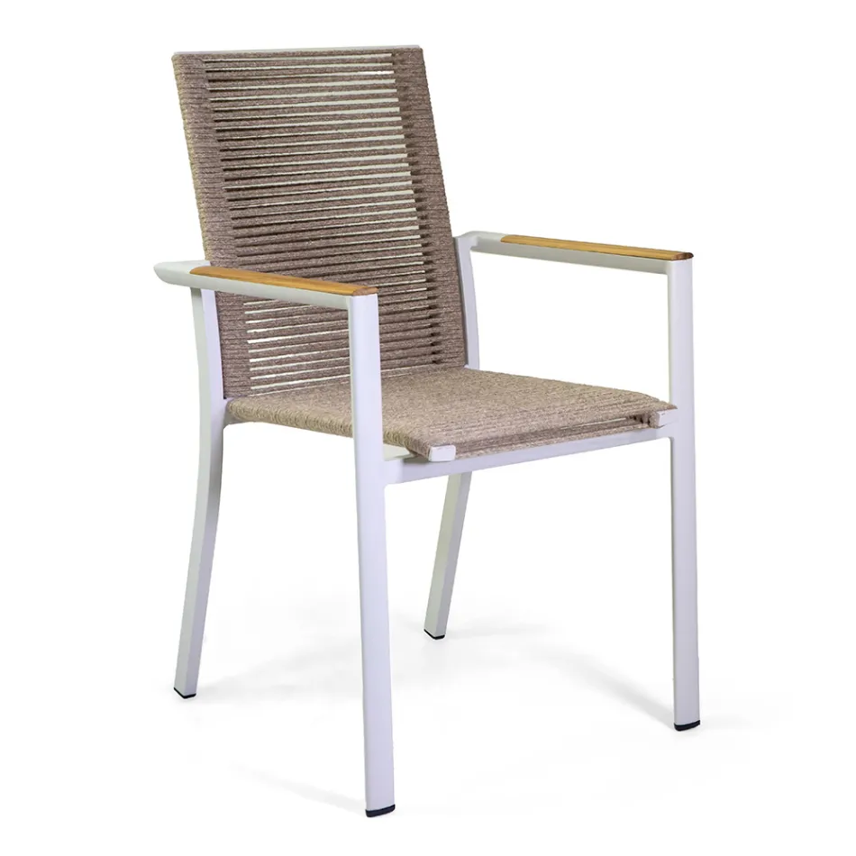 Outdoor Chair in Aluminum, Seat and Backrest in Rope - Detail Viadurini