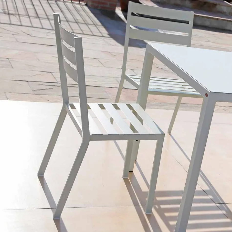 Outdoor Chair in Pearl White Painted Iron Made in Italy 4 Pieces - Bernie Viadurini
