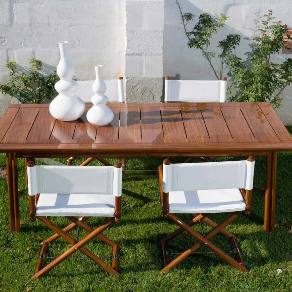 Outdoor Chair in Natural Wood or Black and Resealable Design Fabric - Suzana Viadurini