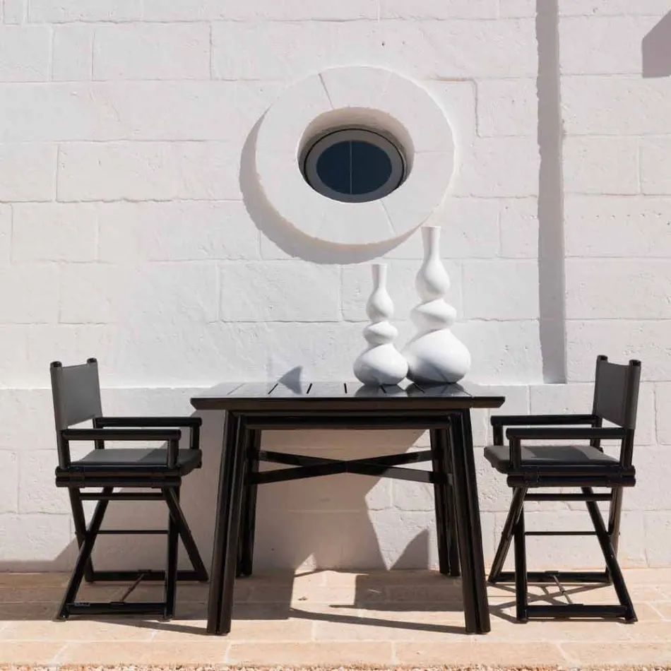 Outdoor Chair in Natural Wood or Black and Resealable Design Fabric - Suzana Viadurini