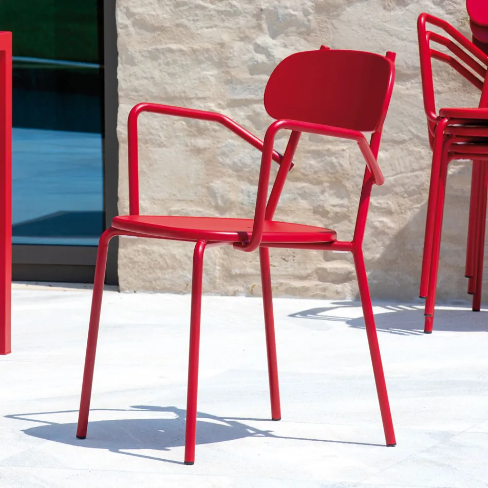 Outdoor Metal Chair with Armrests Made in Italy 4 Pieces - Pixie Viadurini