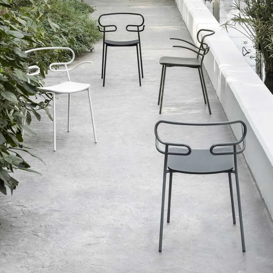 Outdoor Chair in Metal and Polyurethane Made in Italy, 2 Pieces - Trosa Viadurini
