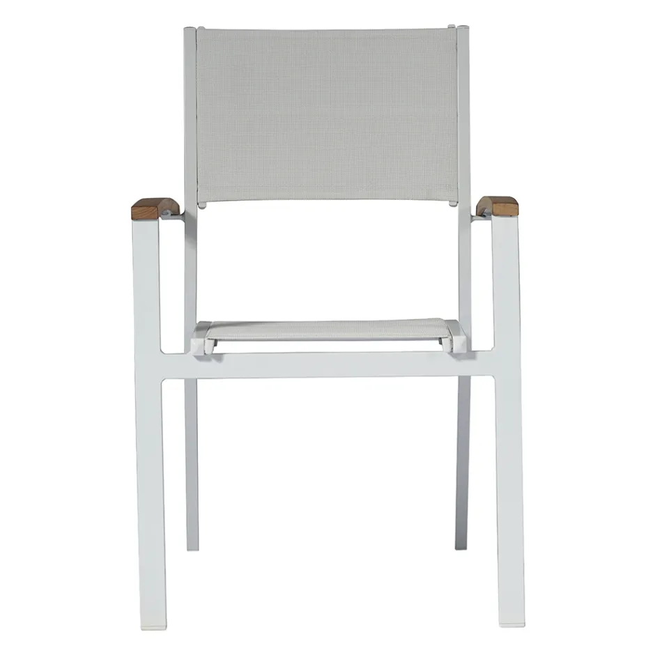 Stackable Garden Chair in White Aluminum with Armrests - Lyonel Viadurini