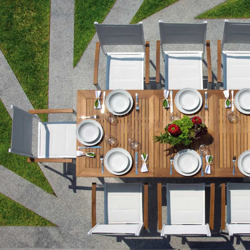 Stackable Garden Chair in White Aluminum with Armrests - Lyonel Viadurini