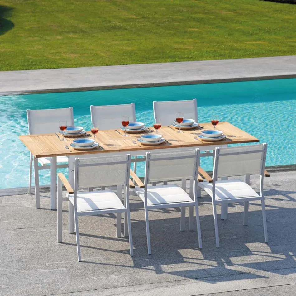 Stackable Garden Chair in White Aluminum with Armrests - Lyonel Viadurini