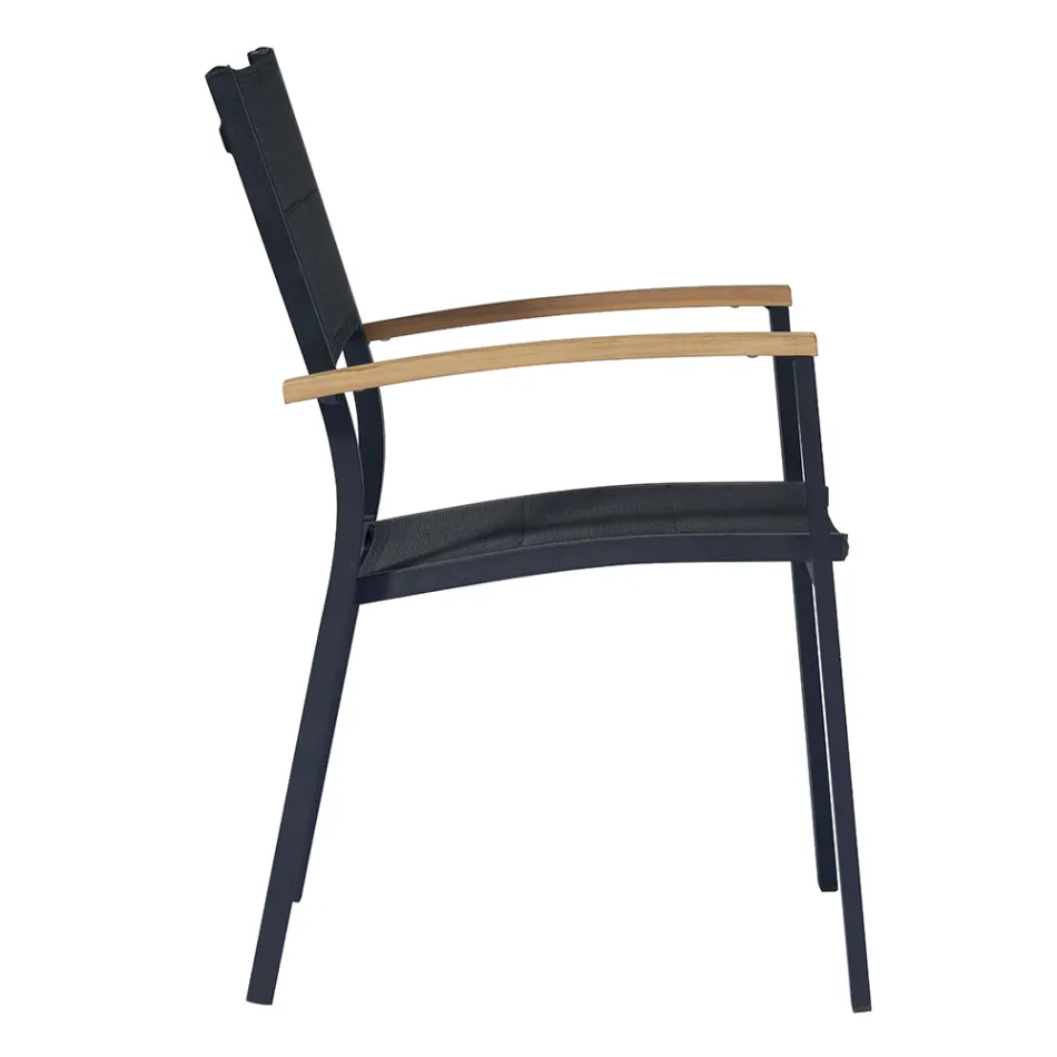 Stackable Garden Chair in Anthracite Gray Aluminum and Teak - Aidan Viadurini