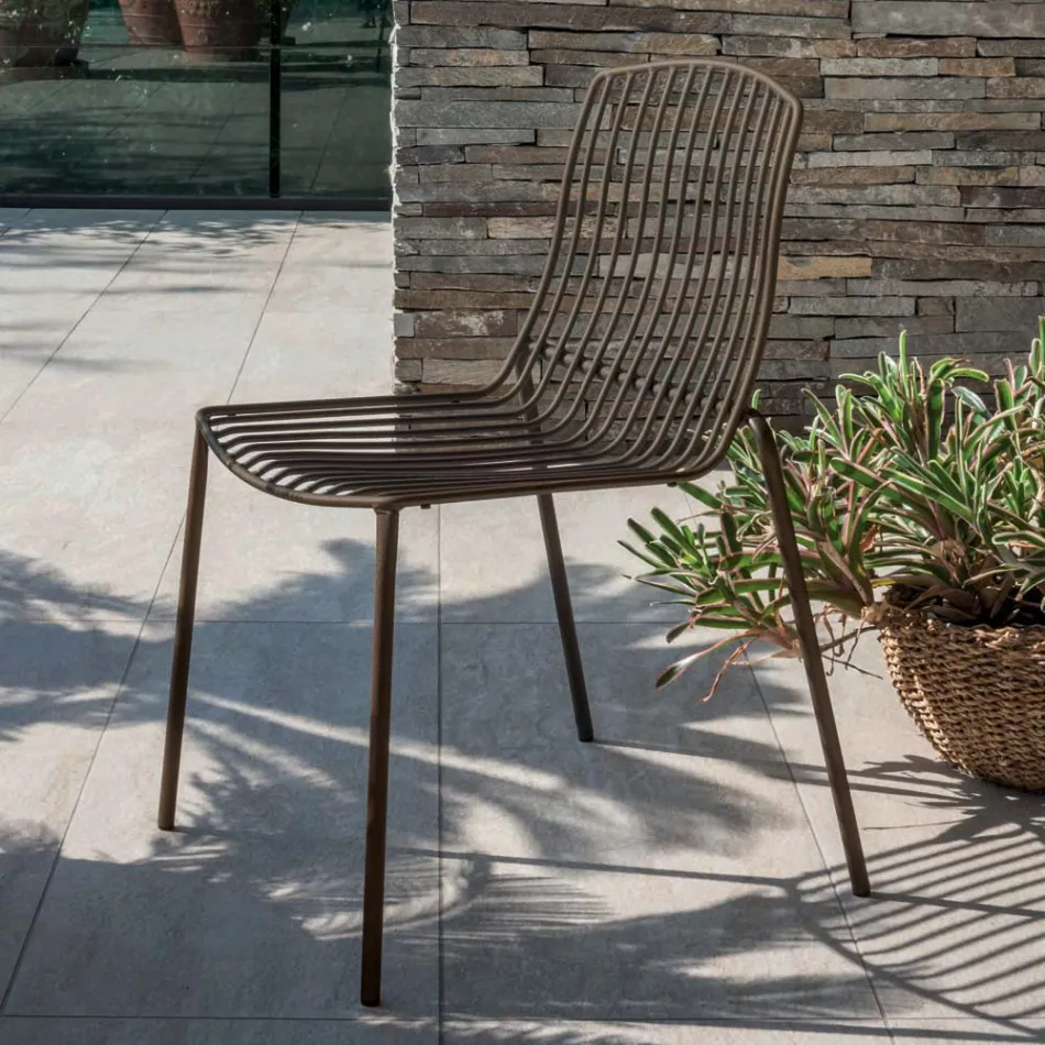 Stackable Garden Chair in Metal Made in Italy 2 Pieces - Giuliana Viadurini