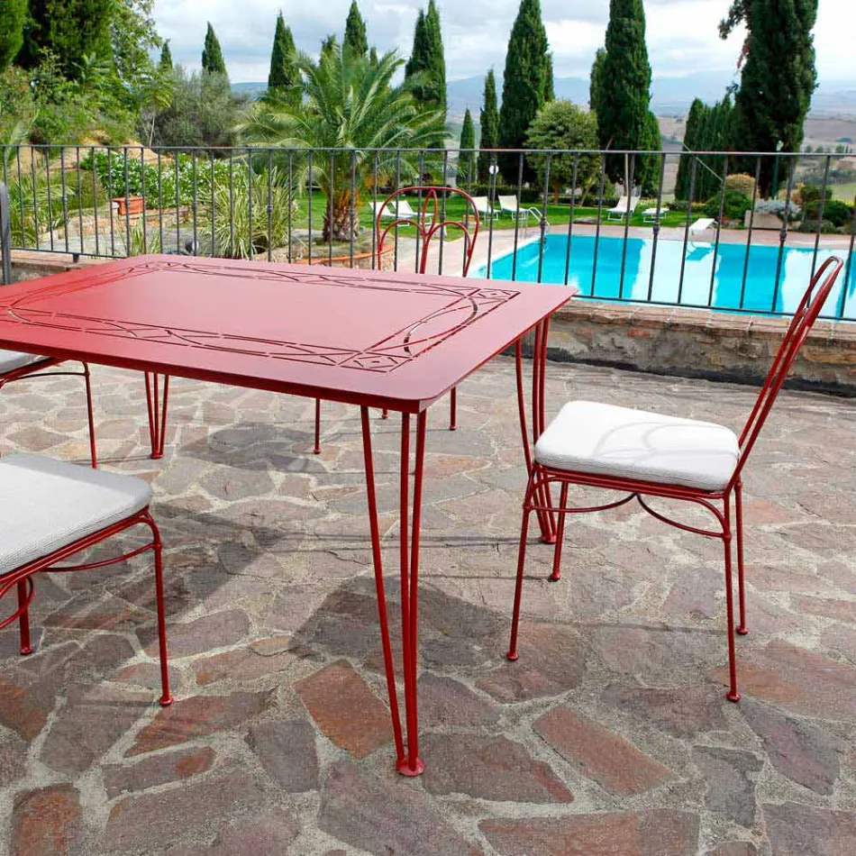 Garden Chair in Red Iron with Cushion Made in Italy, 2 Pieces - Agate Viadurini