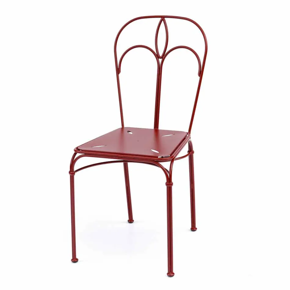 Garden Chair in Red Iron with Cushion Made in Italy, 2 Pieces - Agate Viadurini