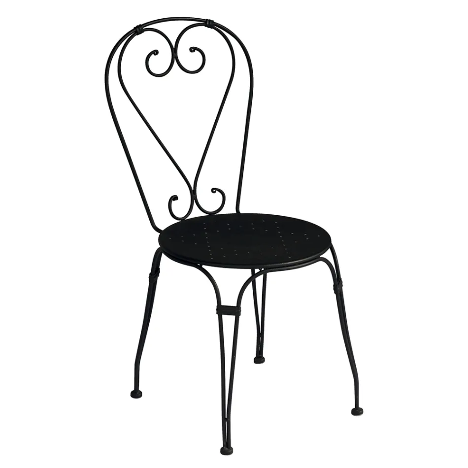 Garden Chair in Black Painted Iron with Stackable Structure - Nacim Viadurini