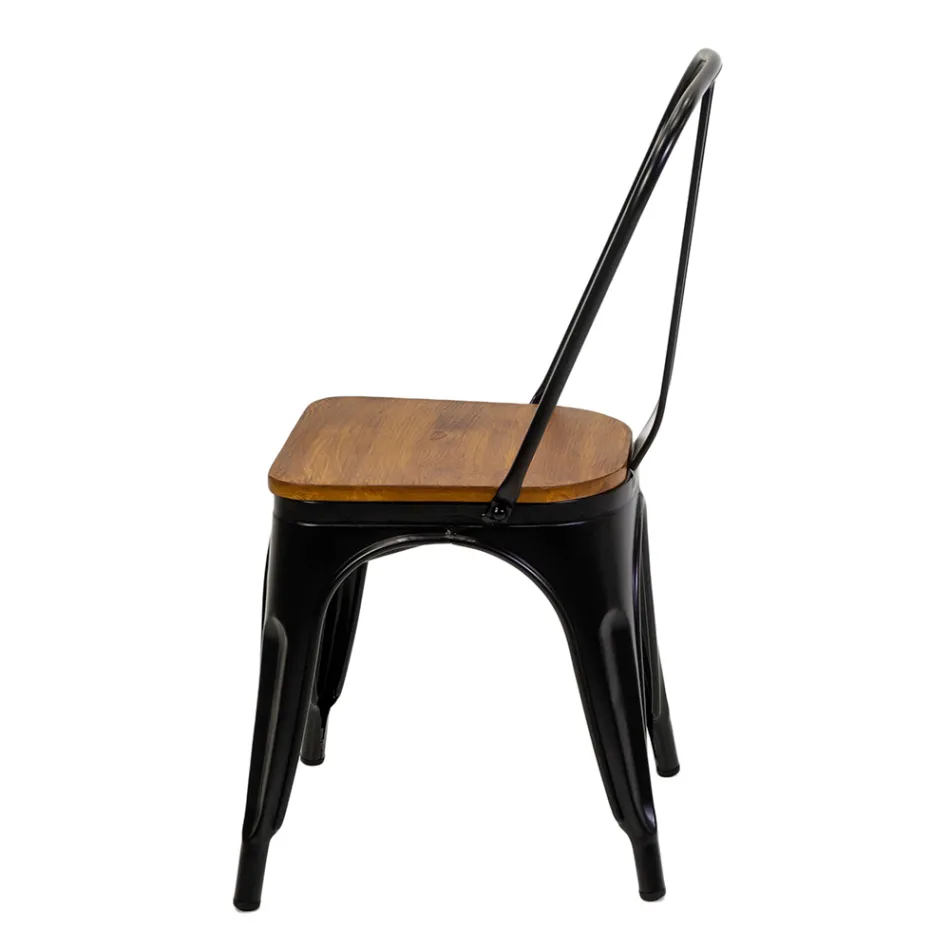 Indoor and Outdoor Chair Made of Iron and Wooden Seat - Stationery Viadurini