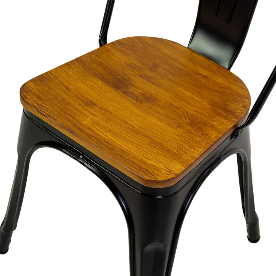 Indoor and Outdoor Chair Made of Iron and Wooden Seat - Stationery Viadurini