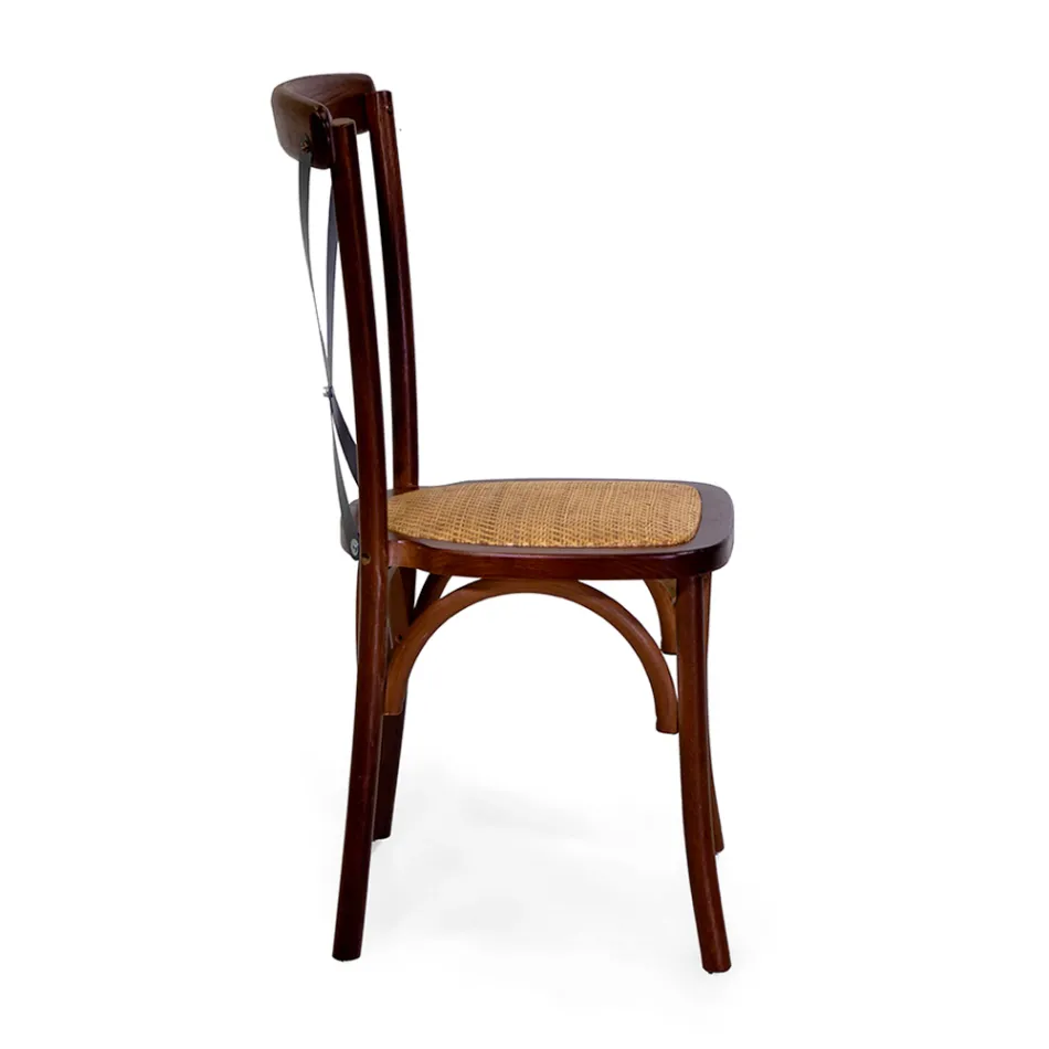 Stackable Indoor Chair in Oak Wood and Rattan Seat - Barriera Viadurini