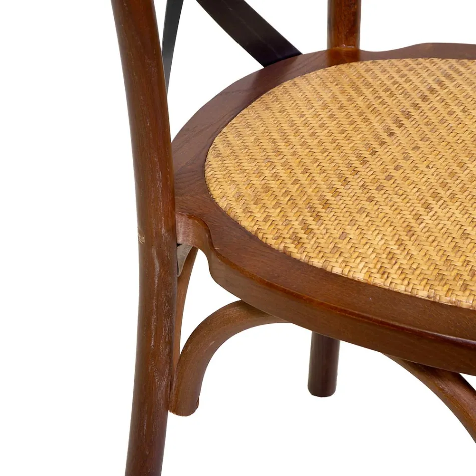 Stackable Indoor Chair in Oak Wood and Rattan Seat - Barriera Viadurini