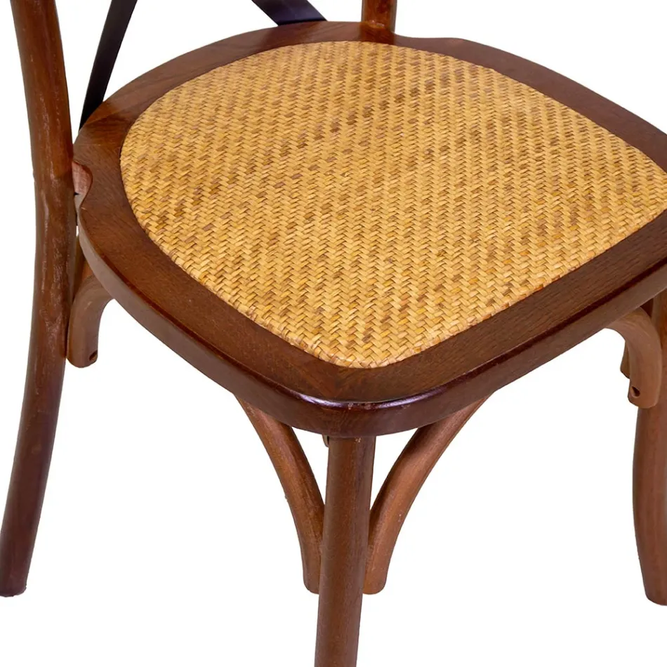 Stackable Indoor Chair in Oak Wood and Rattan Seat - Barriera Viadurini