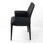 Dining Chair with Armrests Upholstered in Black Leather Made in Italy - Meyer Viadurini