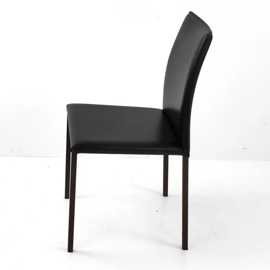 Dining Chair with Corten Structure and Leather Seat Made in Italy - Orietta Viadurini
