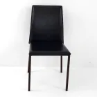 Dining Chair with Corten Structure and Leather Seat Made in Italy - Orietta Viadurini