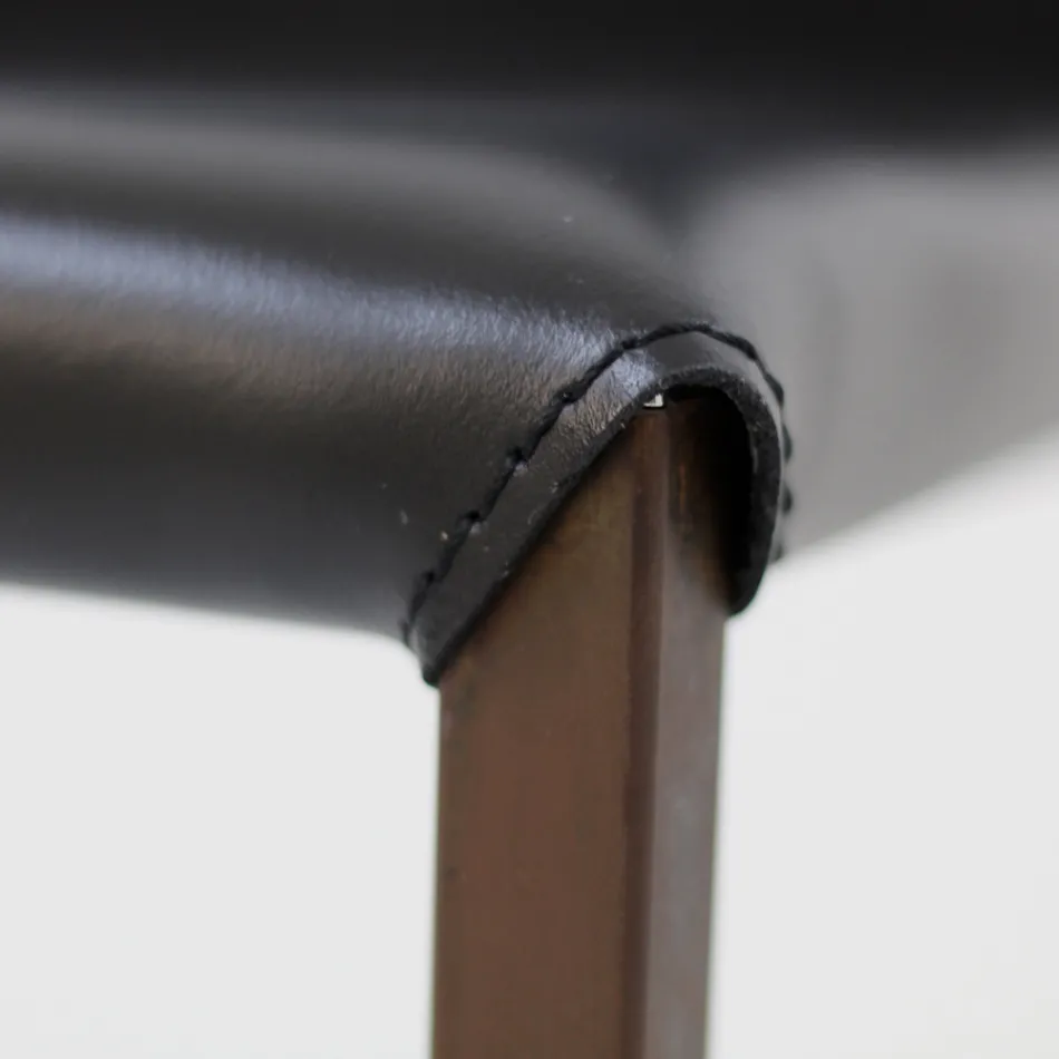 Dining Chair with Corten Structure and Leather Seat Made in Italy - Orietta Viadurini