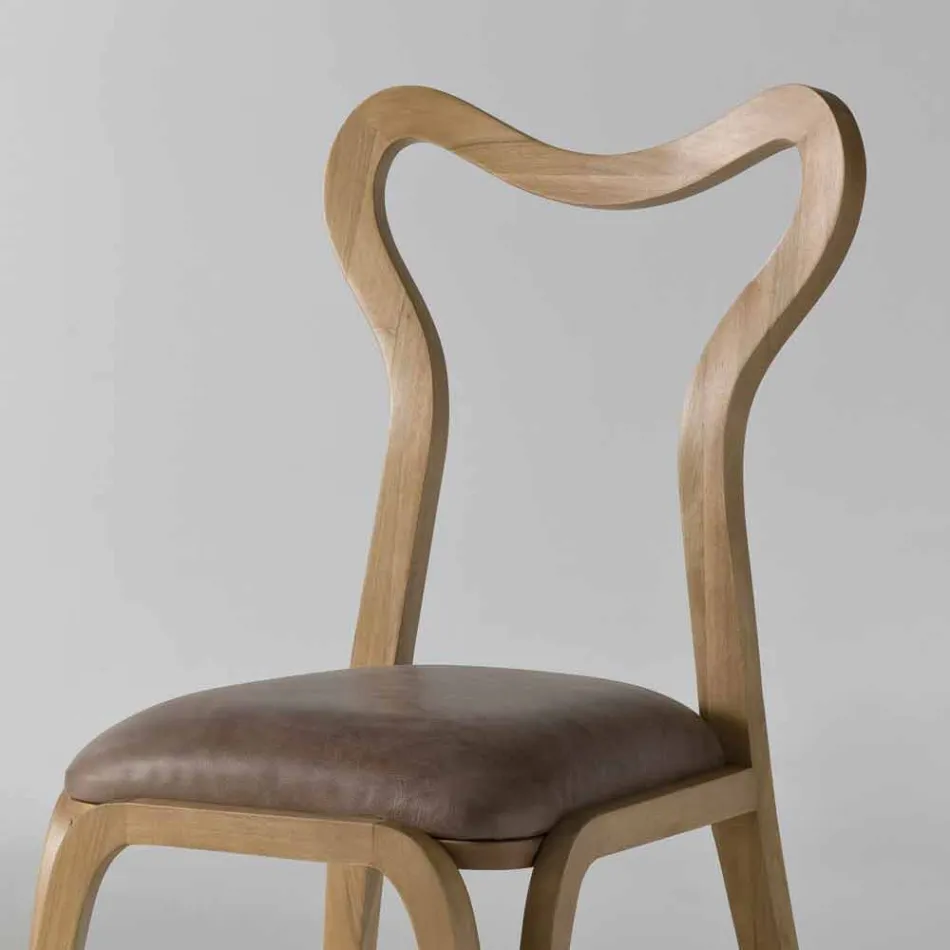 Modern design dining chair in wood and leather, l.41xp.46 cm, Carol Viadurini