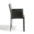 Design Dining Chair with Armrests Upholstered in Leather Made in Italy - Tara
