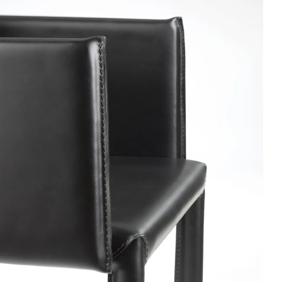 Design Dining Chair with Armrests Upholstered in Leather Made in Italy - Tara Viadurini