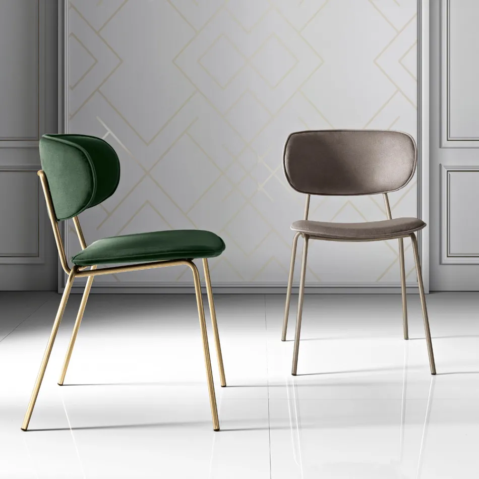 Dining Chair in Fabric of 2 Different Finishes Made in Italy - Sanemi Viadurini
