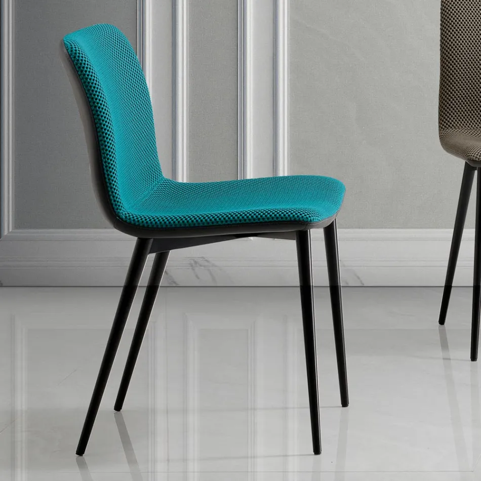Dining Chair in Vulcano Fabric and Metal Legs Made in Italy - Amane Viadurini