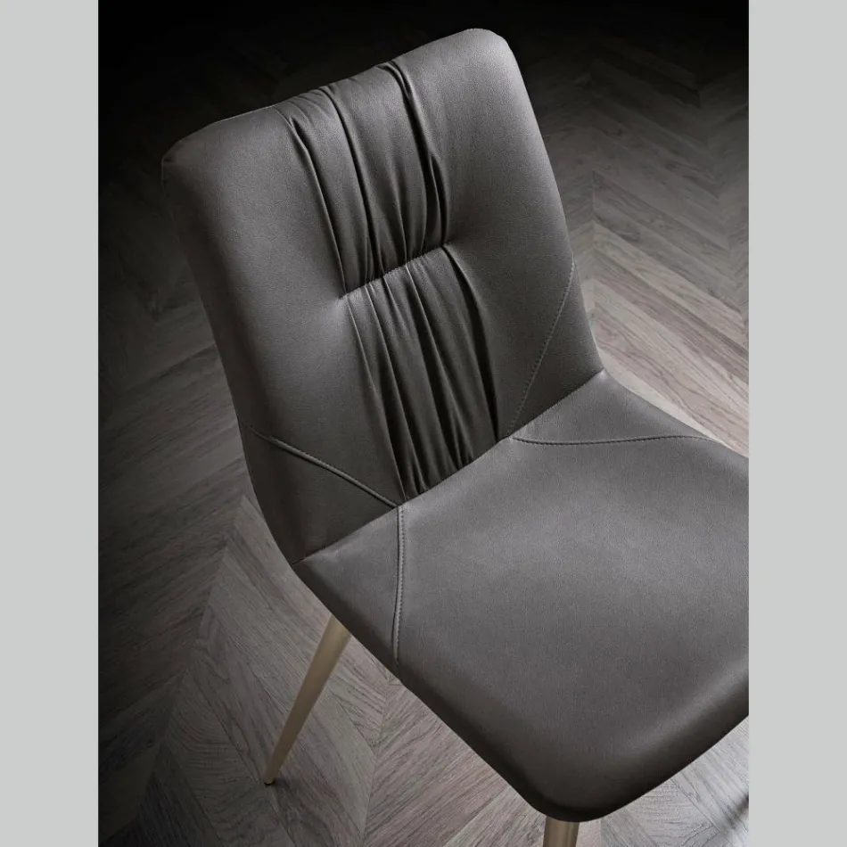 Living Room Chair in Fiber Fabric with Leather Effect and Metal Made in Italy - Gohan Viadurini