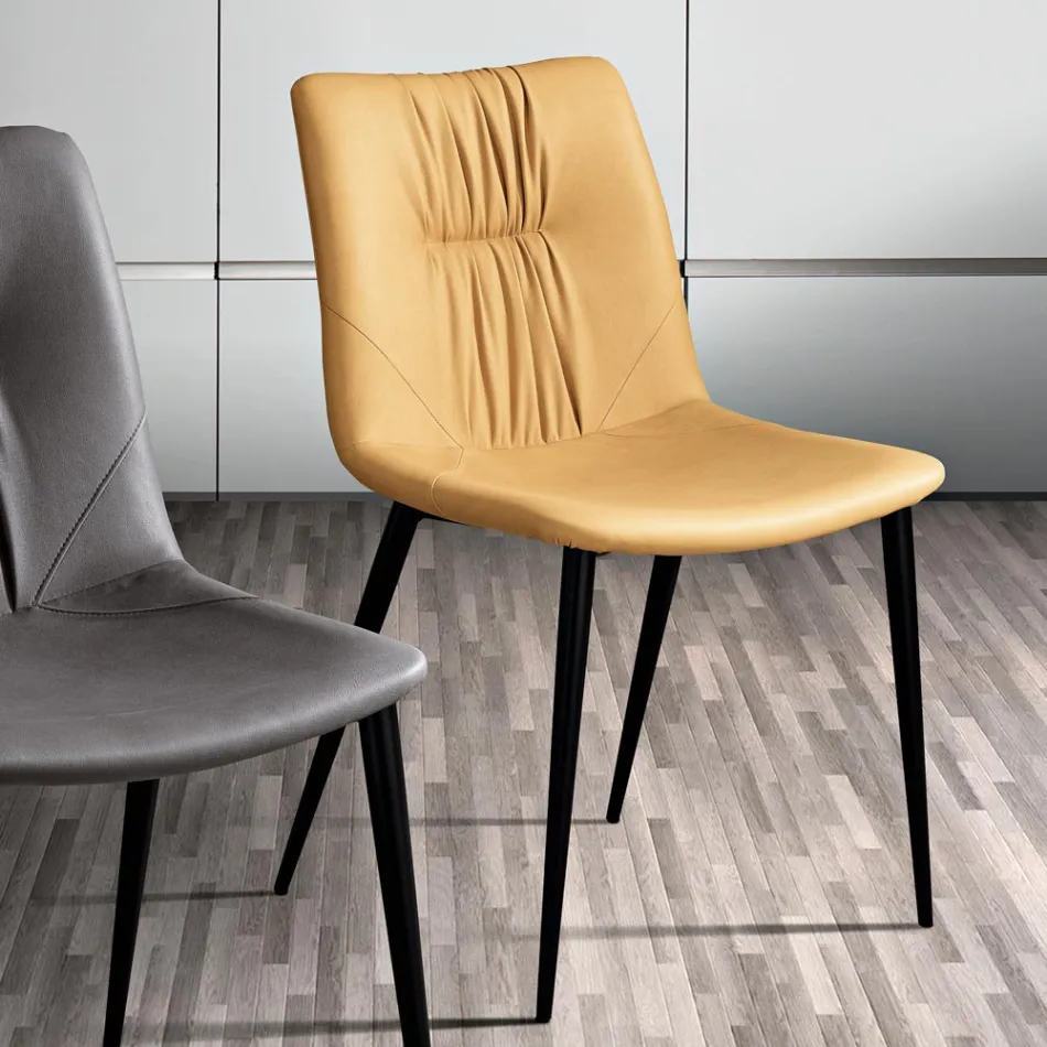 Living Room Chair in Fiber Fabric with Leather Effect and Metal Made in Italy - Gohan Viadurini