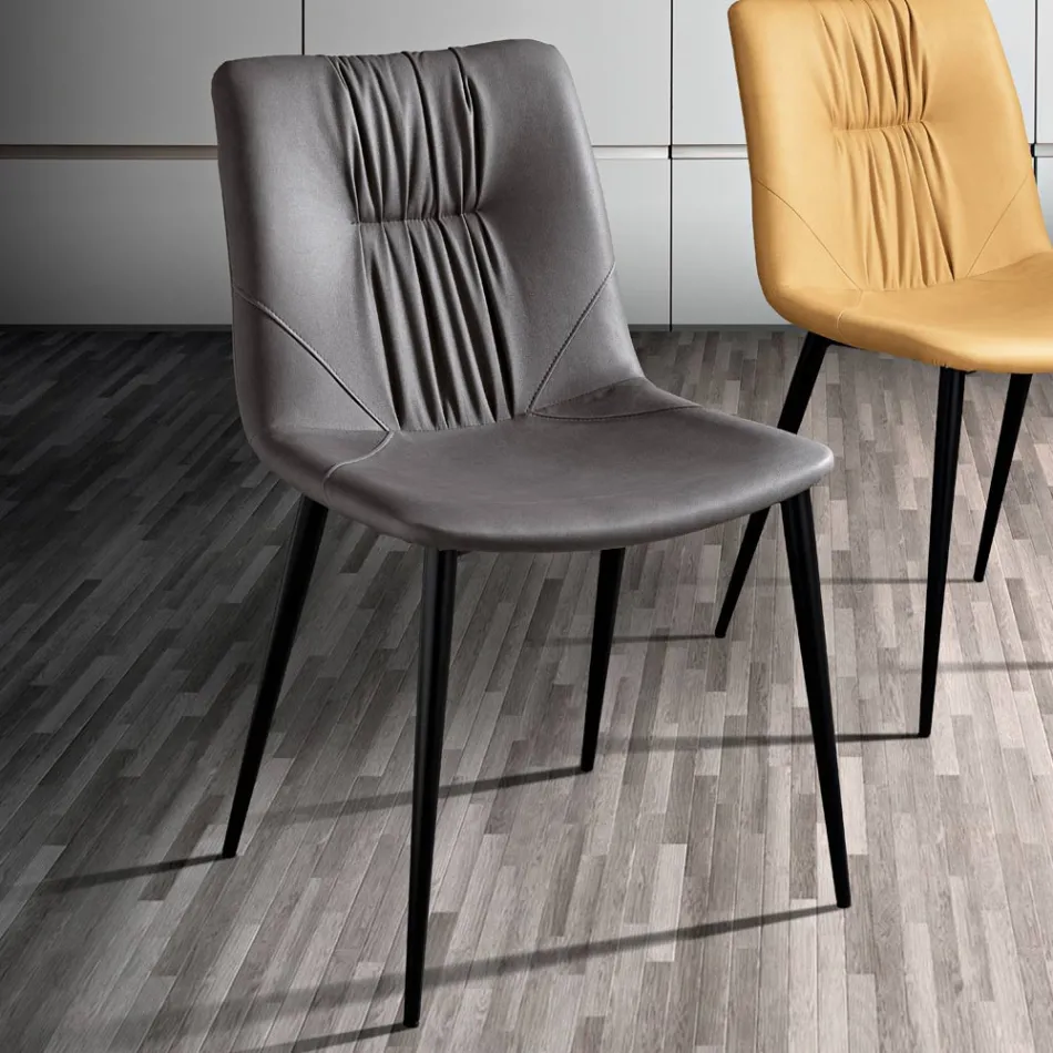 Living Room Chair in Fiber Fabric with Leather Effect and Metal Made in Italy - Gohan Viadurini