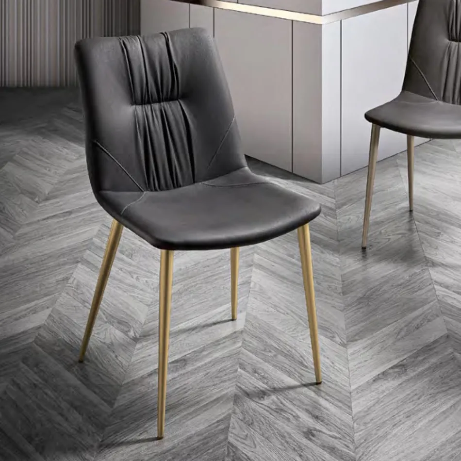 Living Room Chair in Fiber Fabric with Leather Effect and Metal Made in Italy - Gohan Viadurini