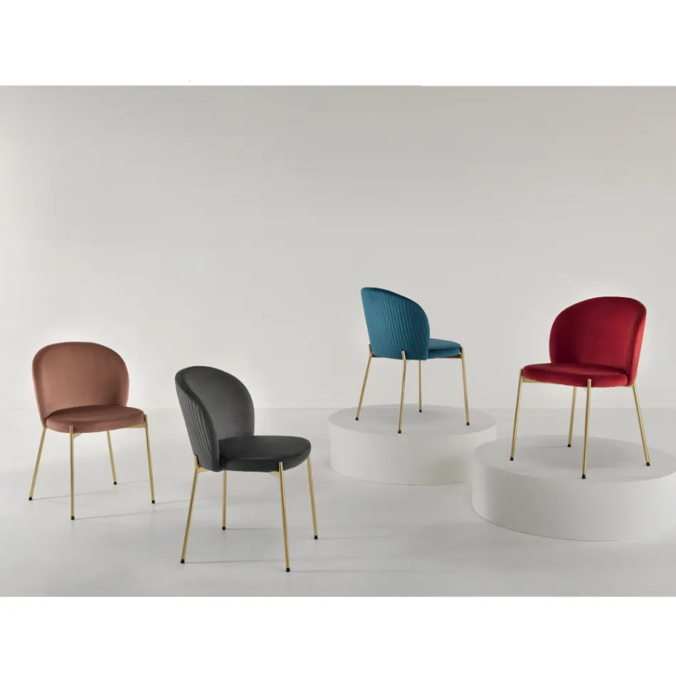 Living Room Chair in Upholstered Velvet and Golden Metal 4 Pieces - Assunta Viadurini