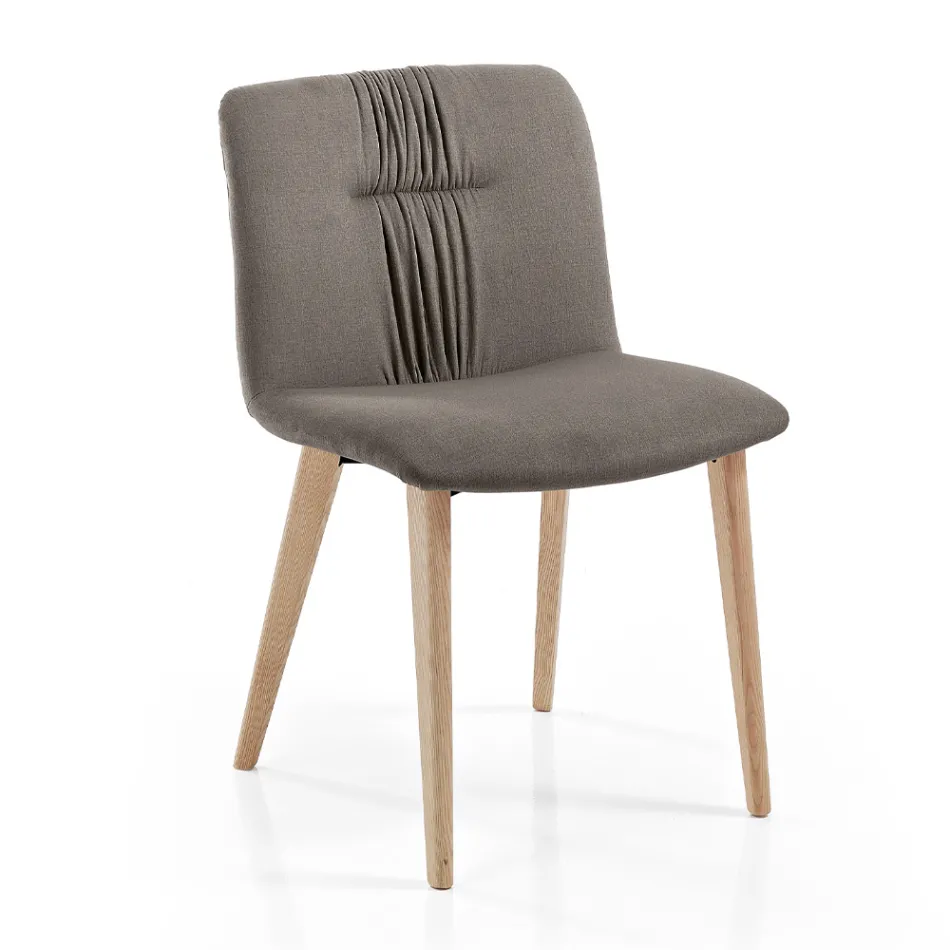 Living Room Chair Upholstered in Fabric and Ash Legs Design - Florinda Viadurini