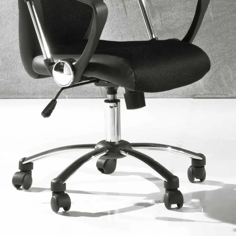 Office Chair with Swivel Wheels in Black Ecoleather and Metal - Amarilda Viadurini