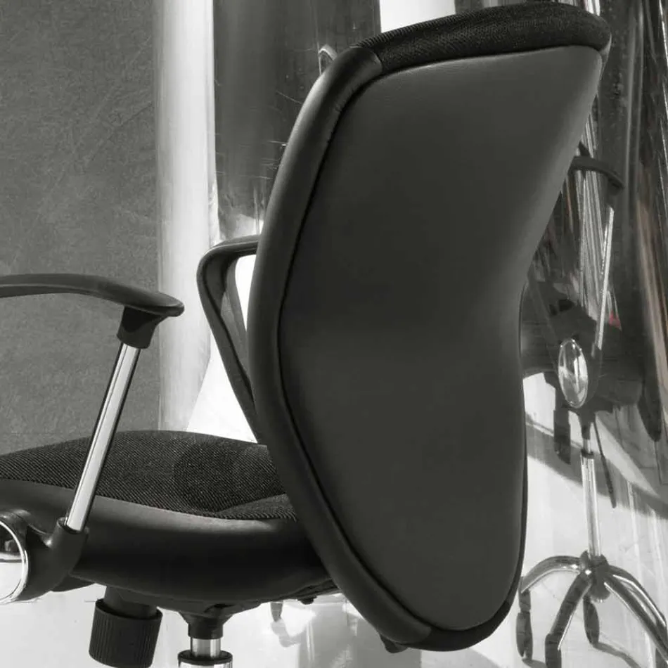Office Chair with Swivel Wheels in Black Ecoleather and Metal - Amarilda Viadurini