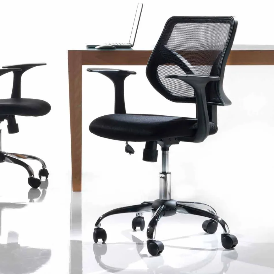 Office Chair with Swivel Wheels in Black Tecnorete and Fabric - Giovanna Viadurini